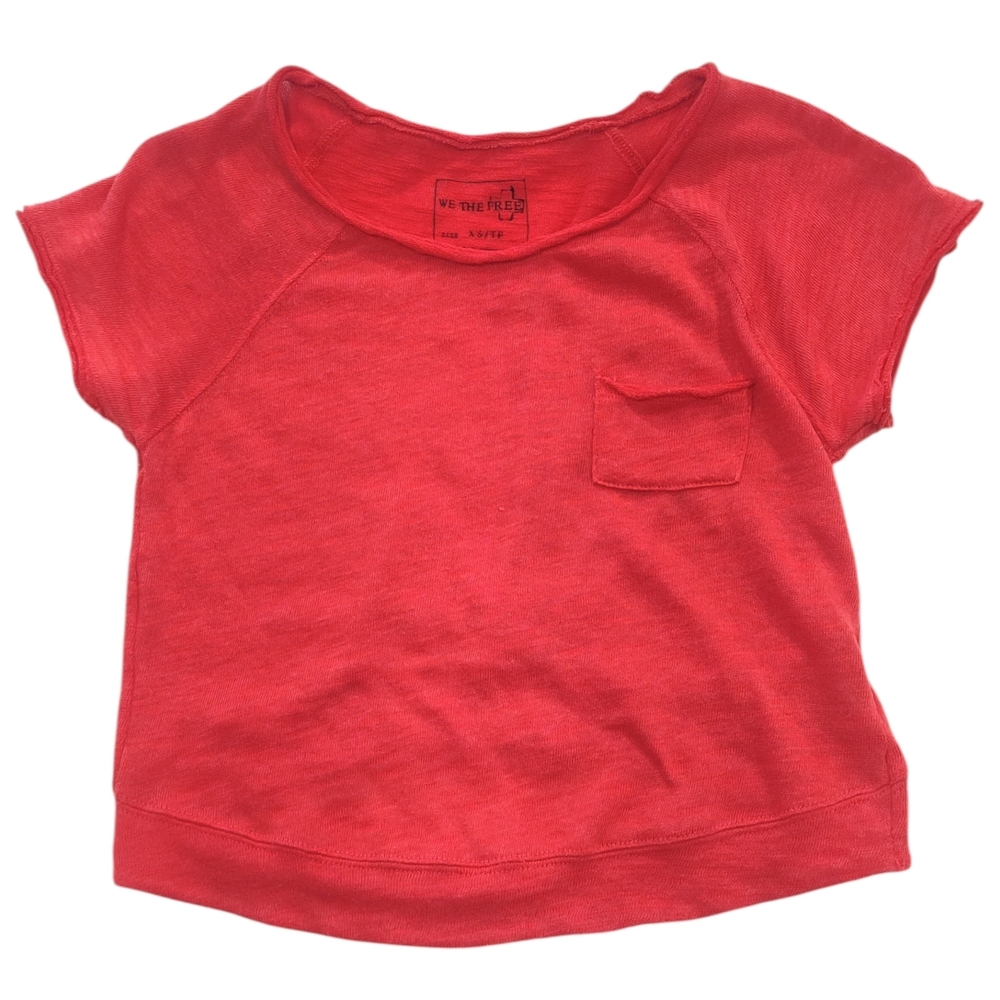 We The Free Gauzy Cropped T Shirt High Back Size XS Tee Coral Red Festival